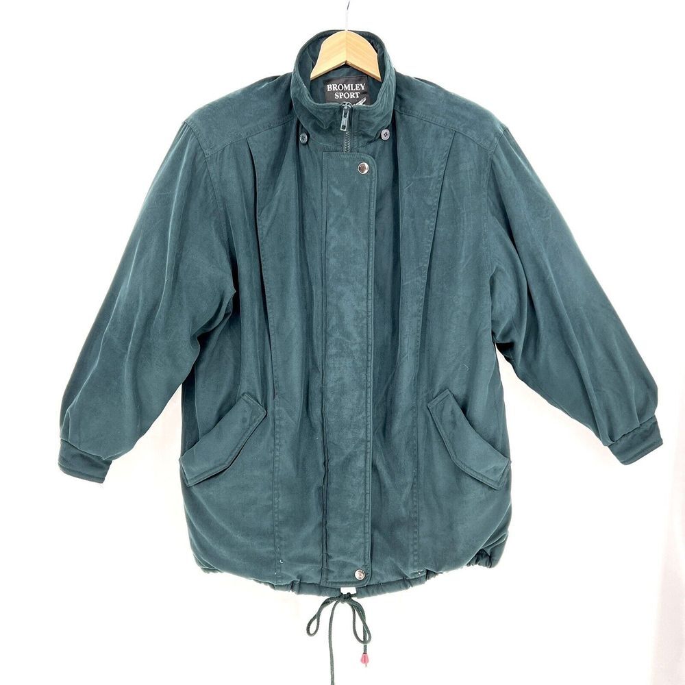 Bromley Sport Real Down Green Parka Coat Womens Petite Size Small Zip Snap